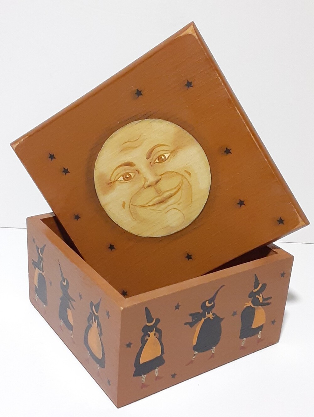 Folk Art Box RANEY WHITE Artist SIGNED Halloween OOAK 2009 Witch Celestial Moon
